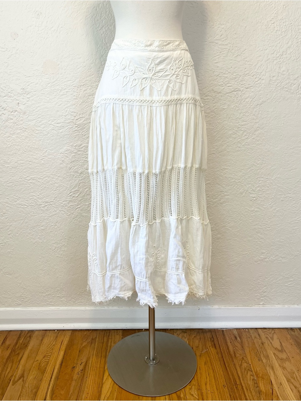 Scully Midi Skirt Ivory Cream Boho Bohemian Western Crochet Fringe Large L